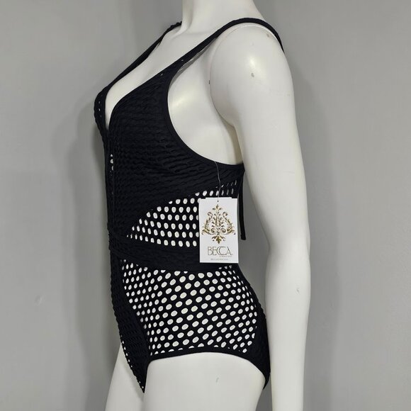 Becca Fishnet Plunge-Neck One-Piece Swimsuit - Picture 3 of 11